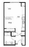 556 square Feet, studio 1 bath, EFF2 Floorplan